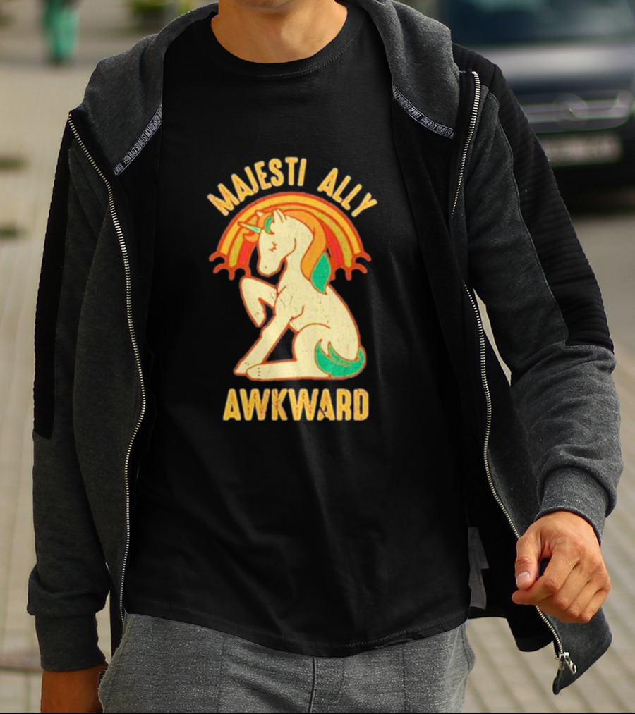Majesti Ally Awkward Unicorn With Retro Rainbow T-Shirt