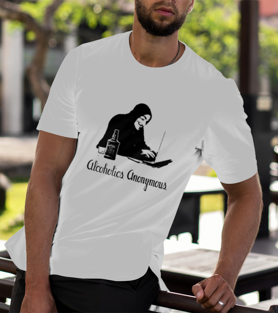 Alcoholics Anonymous Man With Bottle At Laptop T-Shirt