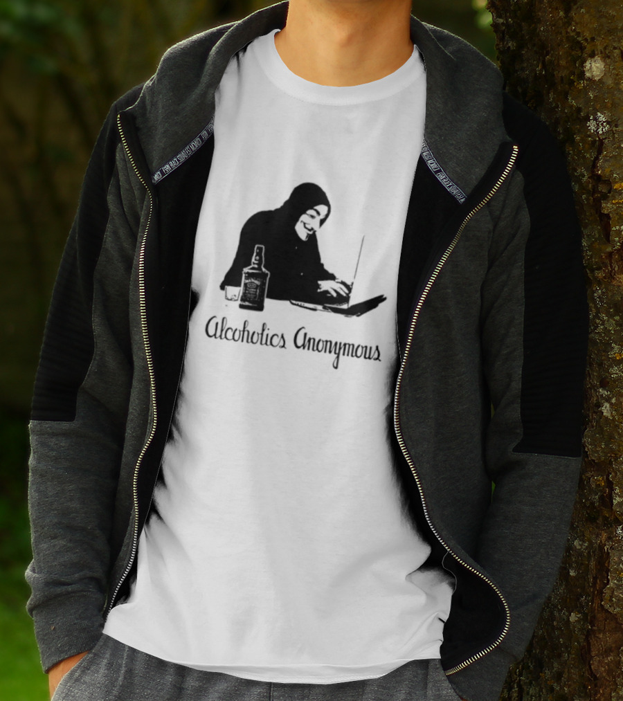 Alcoholics Anonymous Man With Bottle At Laptop T-Shirt