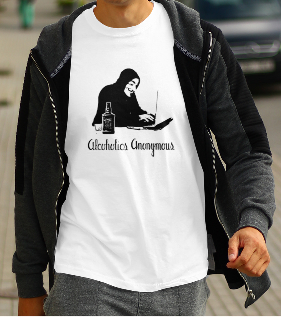 Alcoholics Anonymous Man With Bottle At Laptop T-Shirt