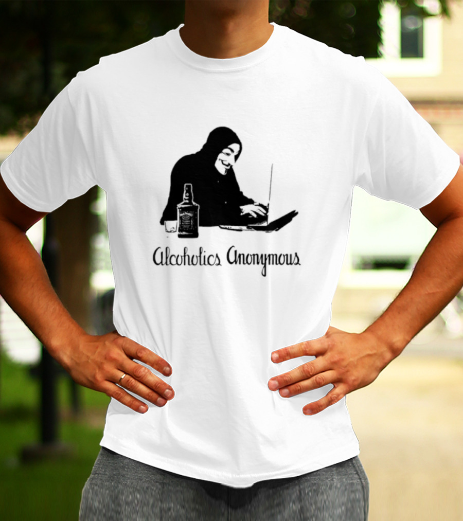 Alcoholics Anonymous Man With Bottle At Laptop T-Shirt