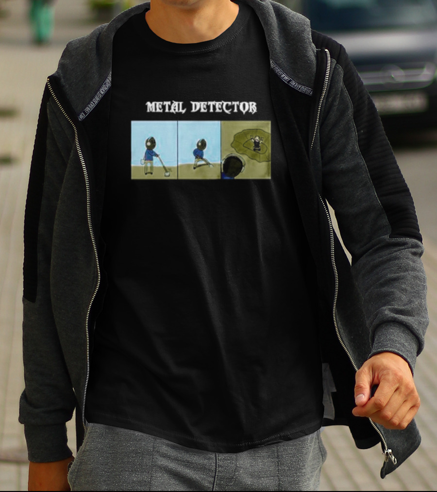 METAL DETECTOR Humorous Comic-Style Alien Discovery T-Shirt