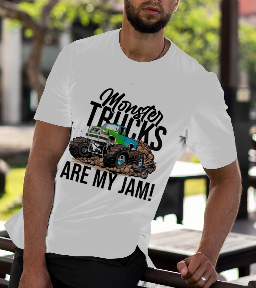 Monster Trucks Are My Jam Off-Road Adventure With Green And Blue Truck T-Shirt
