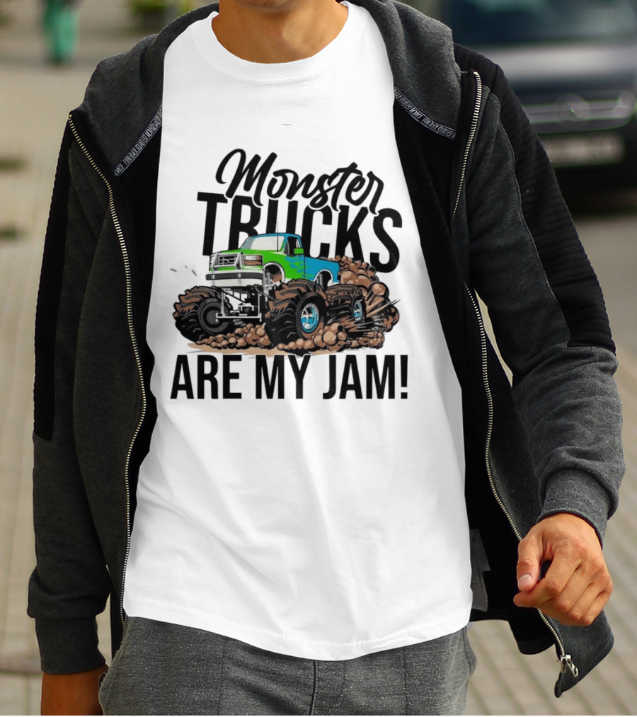 Monster Trucks Are My Jam Off-Road Adventure With Green And Blue Truck T-Shirt