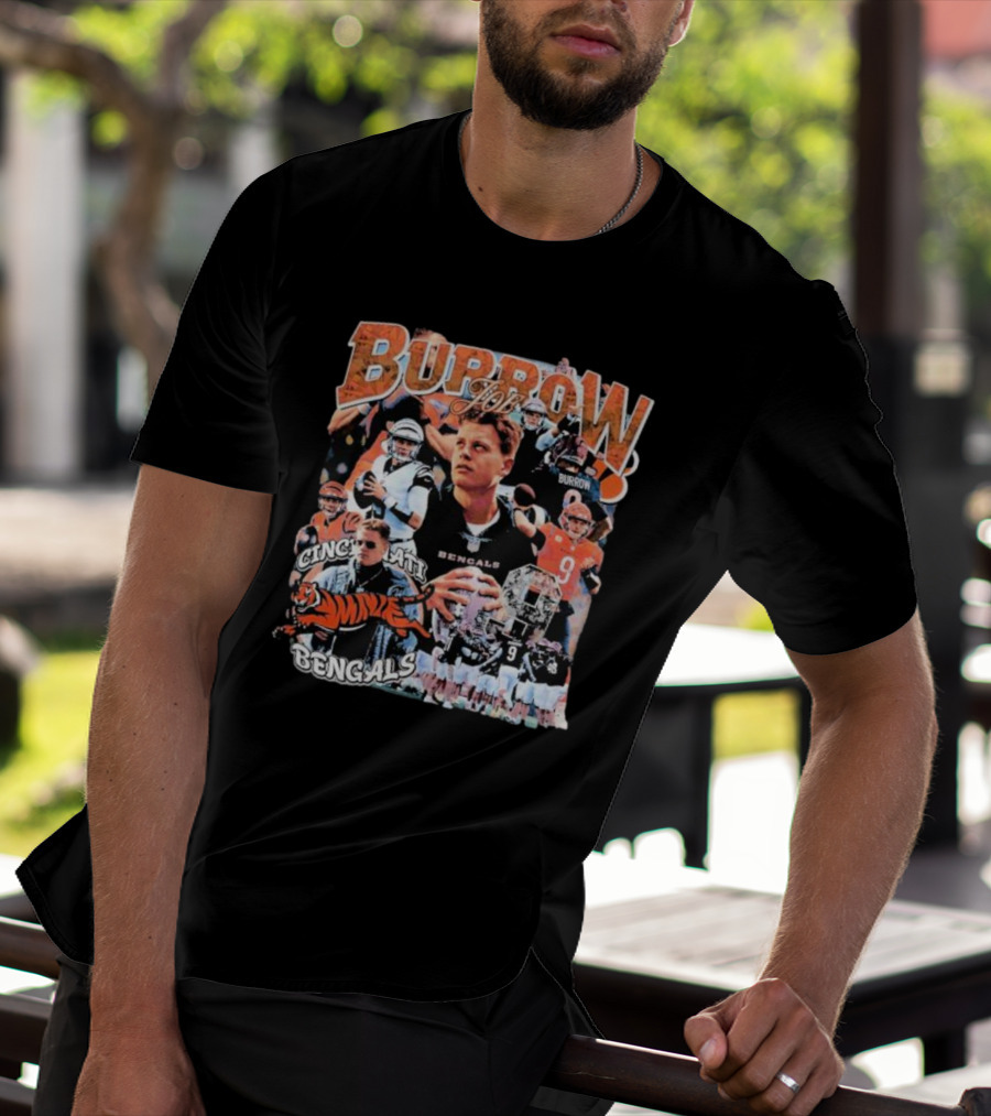 Joe Burrow Cincinnati Bengals Quarterback Collage Tiger Team Spirit T-Shirt