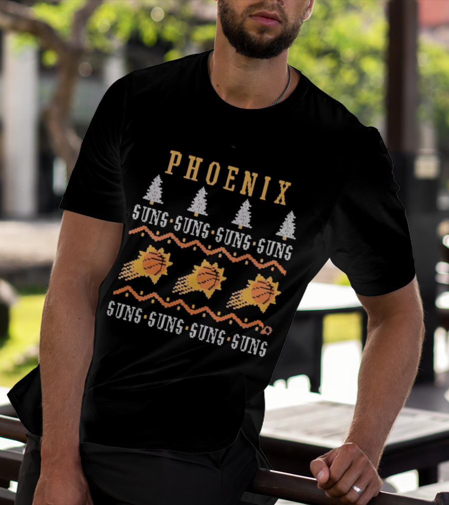 Phoenix Suns Holiday Sweater Style Basketball Trees T-Shirt