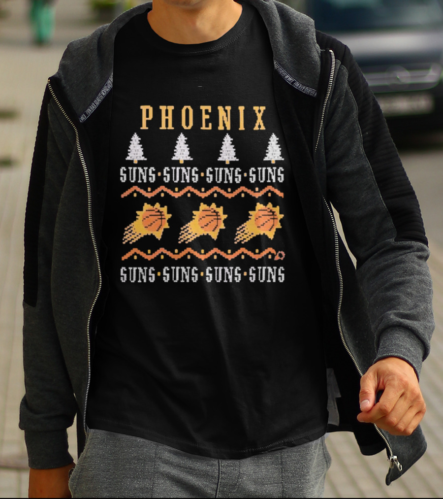 Phoenix Suns Holiday Sweater Style Basketball Trees T-Shirt