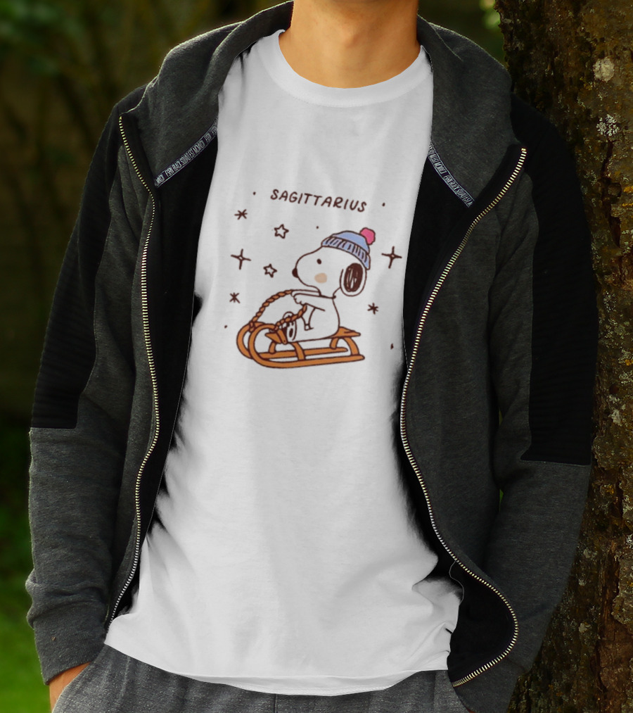 Sagittarius Snoopy Sledding In Winter Stars T-Shirt