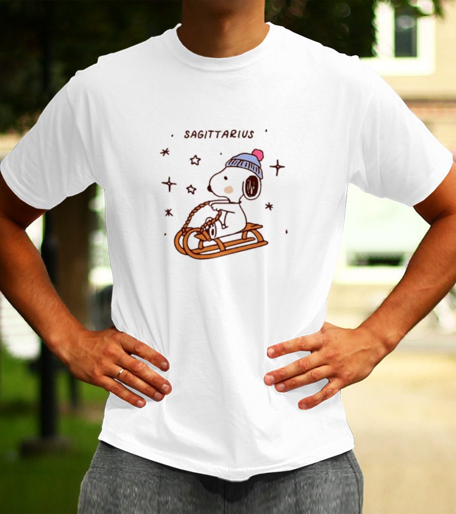 Sagittarius Snoopy Sledding In Winter Stars T-Shirt