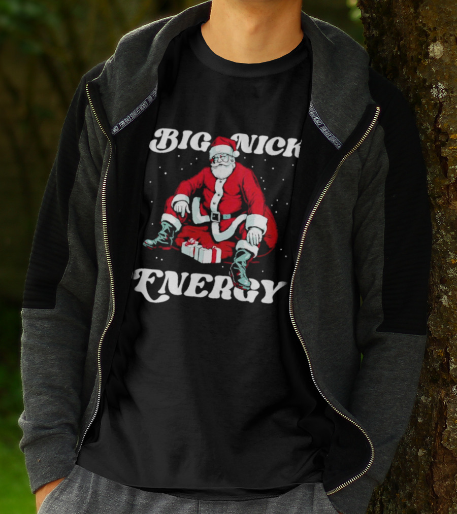 Santa Big Nick Energy Christmas Santa Claus Sitting With Gifts T-Shirt