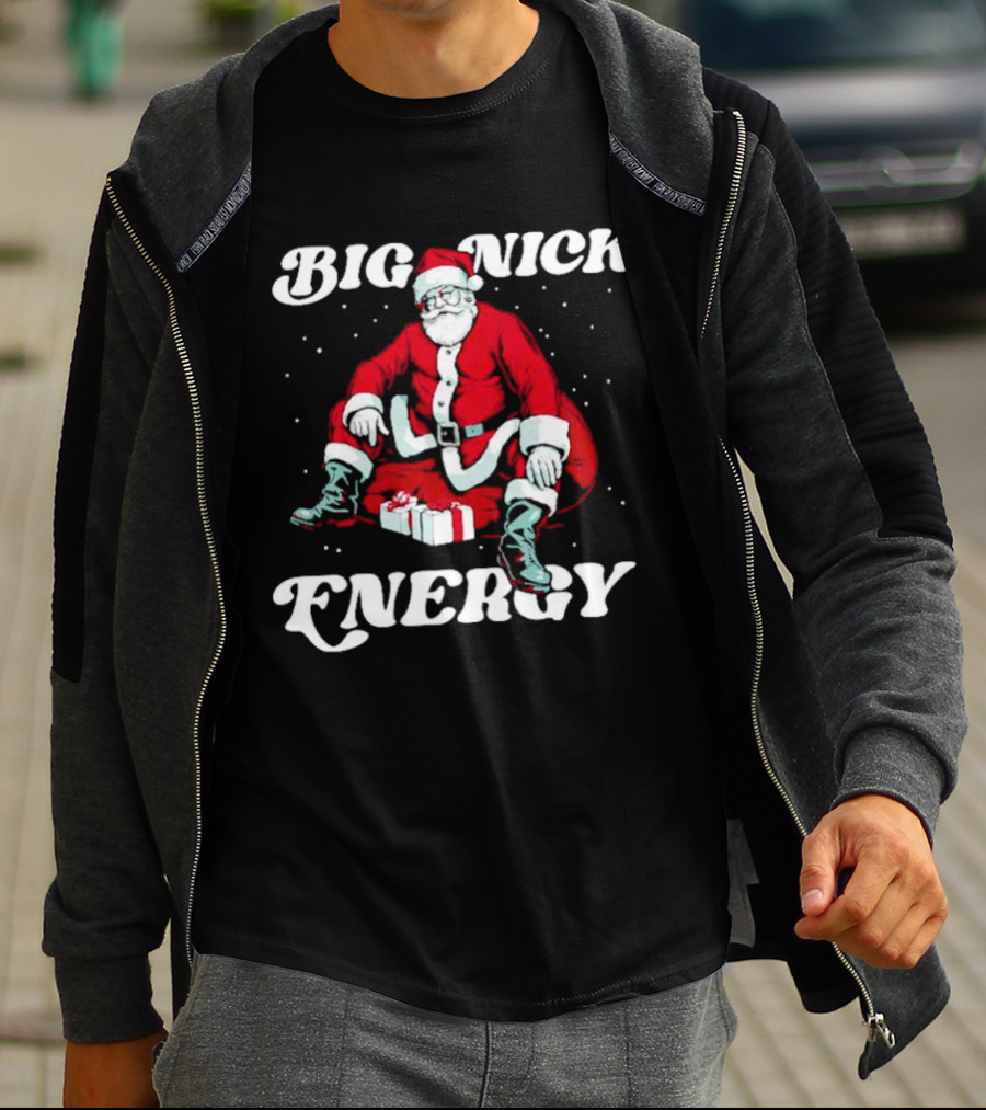 Santa Big Nick Energy Christmas Santa Claus Sitting With Gifts T-Shirt