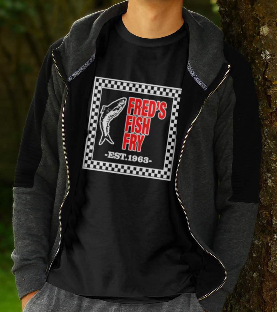 FRED'S FISH FRY EST. 1963 Checkered Border T-Shirt
