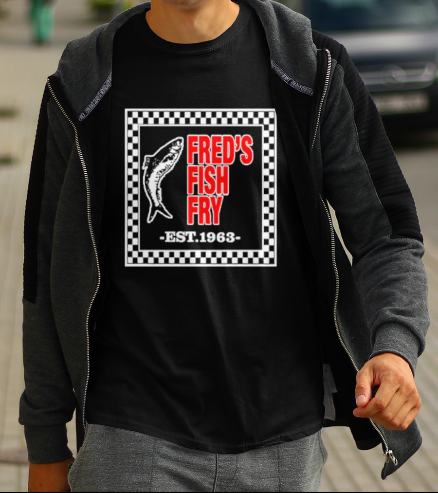 FRED'S FISH FRY EST. 1963 Checkered Border T-Shirt