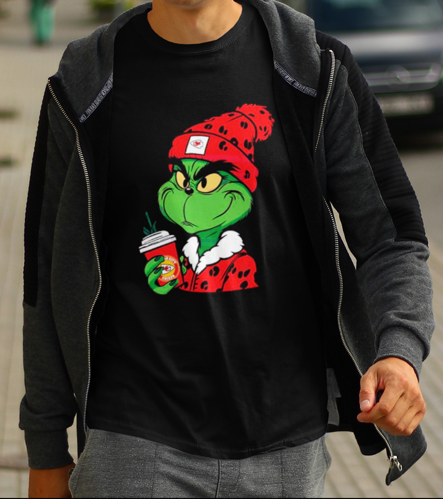 Grinch Leopard Kansas City Chiefs Coffee Beanie T-Shirt