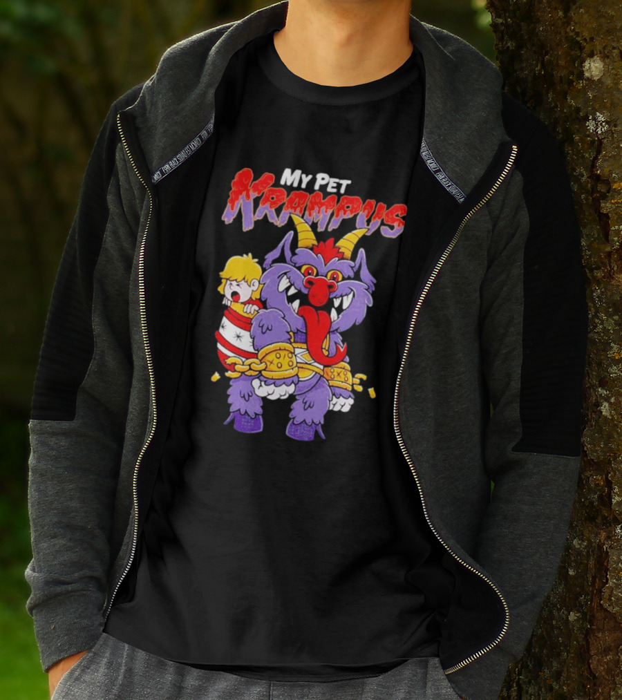 My Pet Krampus Captured Child With Chains And Horned Beast T-Shirt