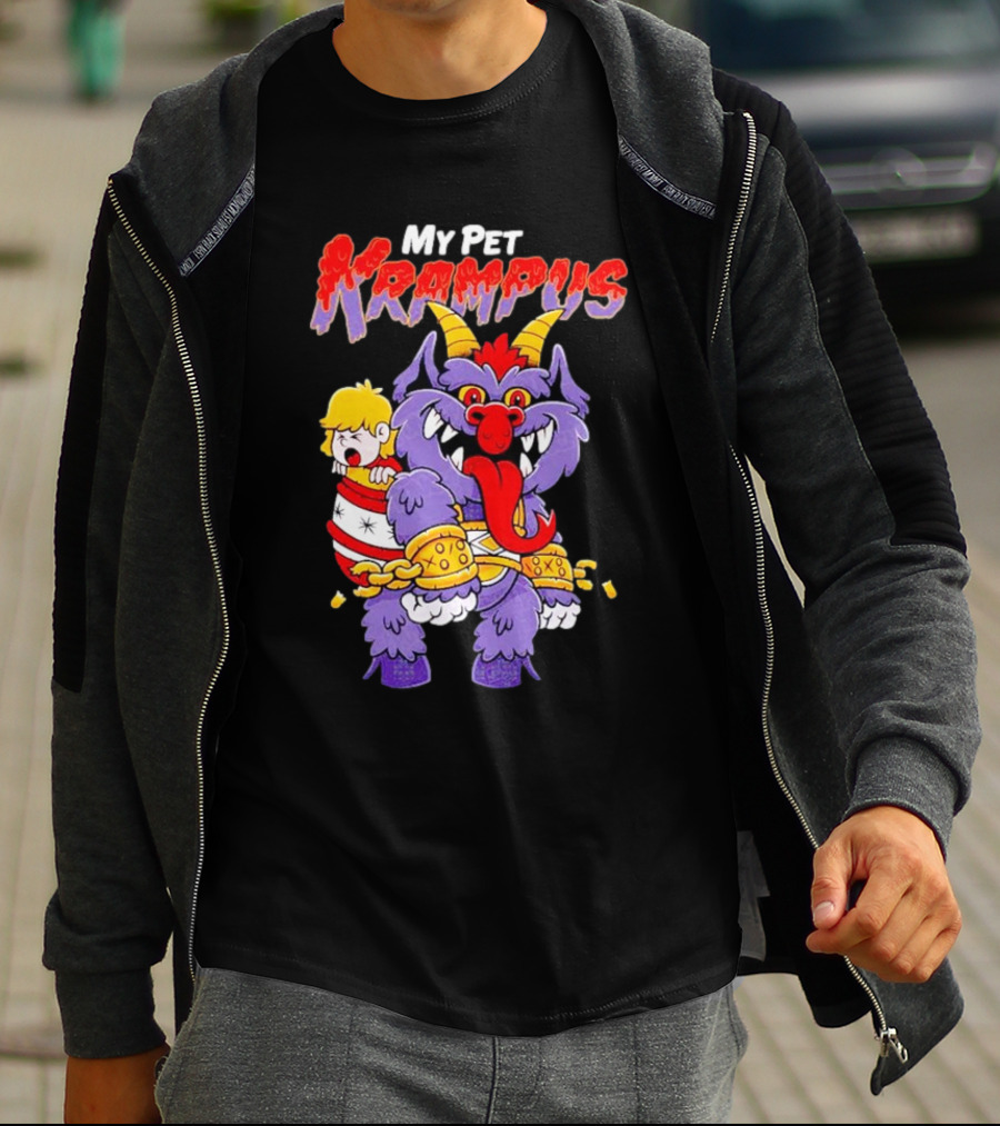 My Pet Krampus Captured Child With Chains And Horned Beast T-Shirt