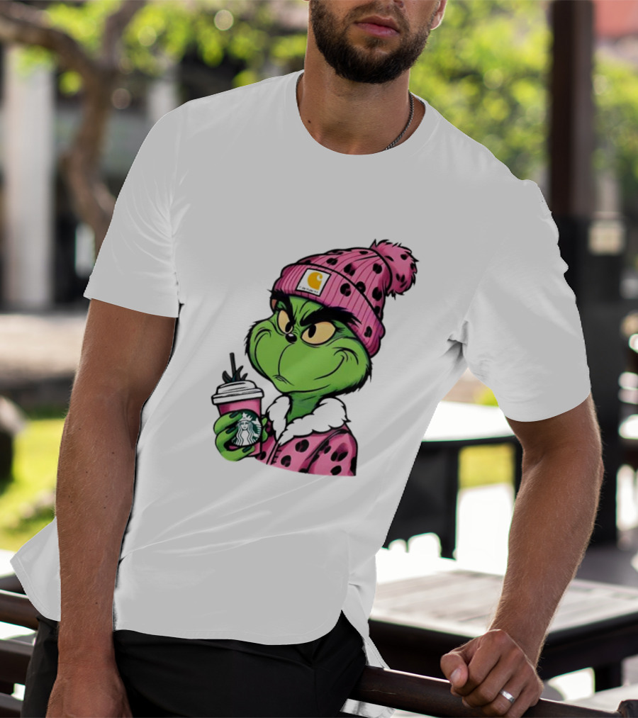 Pink Grinch Boujee Starbucks Christmas Coffee T-Shirt