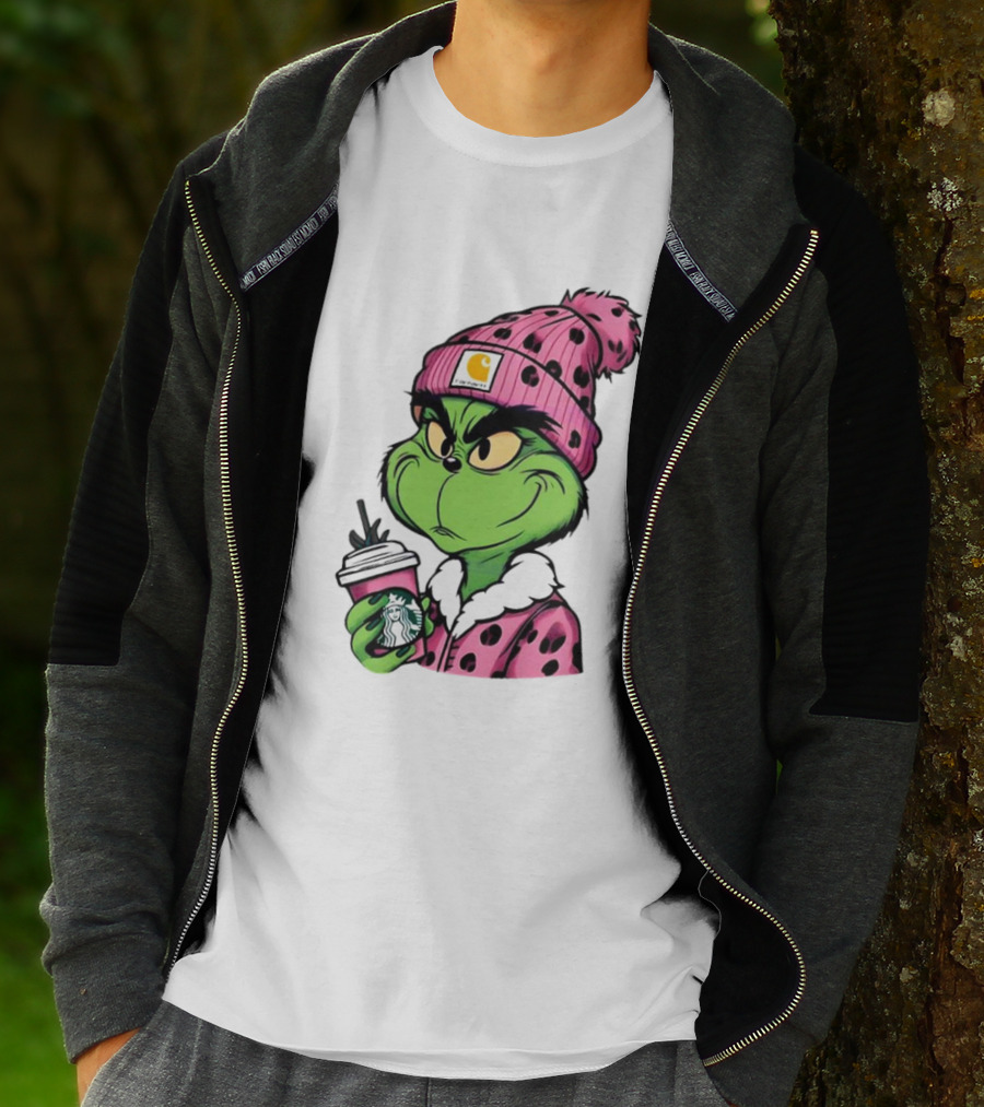 Pink Grinch Boujee Starbucks Christmas Coffee T-Shirt