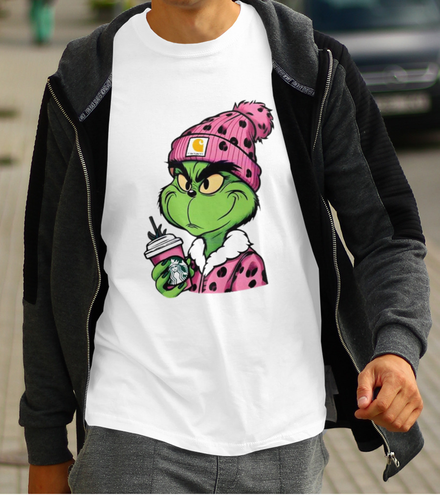 Pink Grinch Boujee Starbucks Christmas Coffee T-Shirt