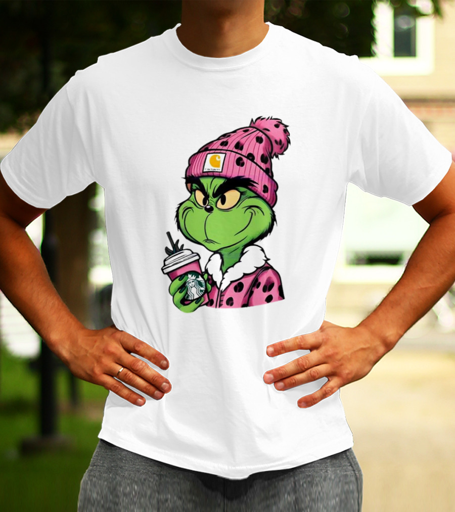 Pink Grinch Boujee Starbucks Christmas Coffee T-Shirt