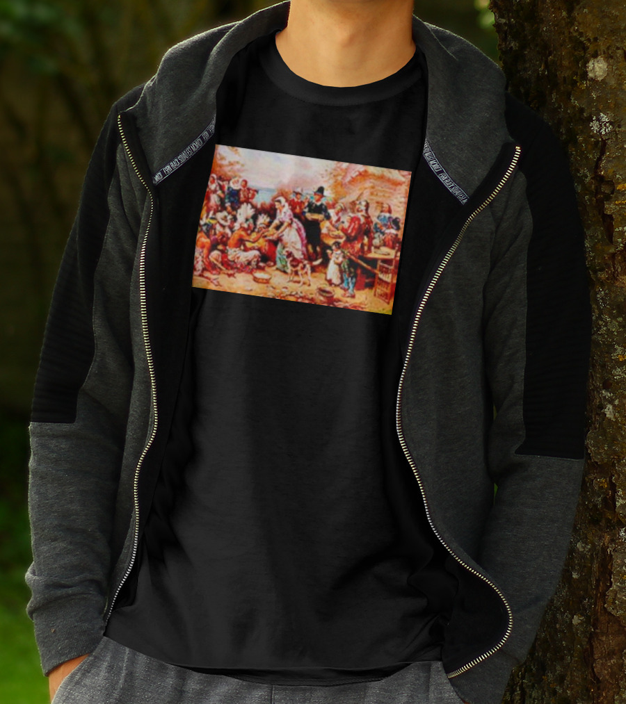 The First Thanksgiving 1621 Pilgrims And Native Americans Harvest Feast T-Shirt