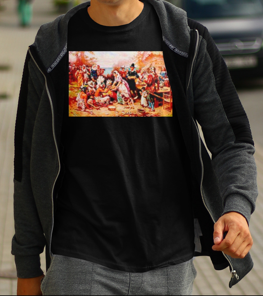 The First Thanksgiving 1621 Pilgrims And Native Americans Harvest Feast T-Shirt