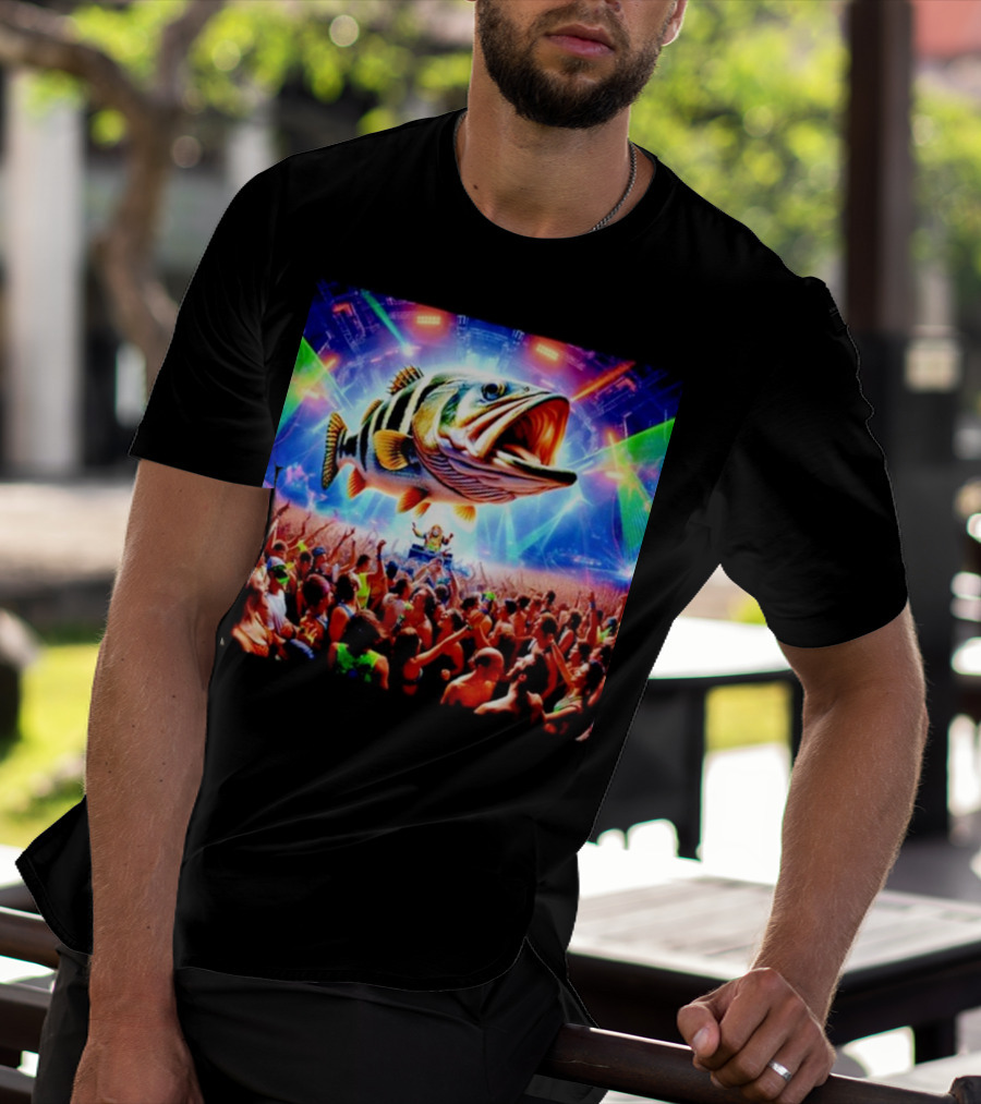 When The Bass Drops With Giant Fish Over Rave Crowd T-Shirt