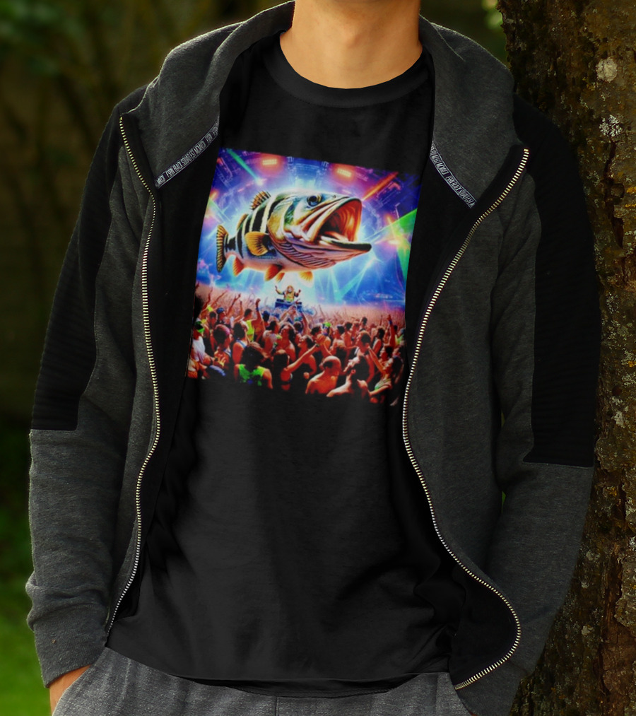 When The Bass Drops With Giant Fish Over Rave Crowd T-Shirt