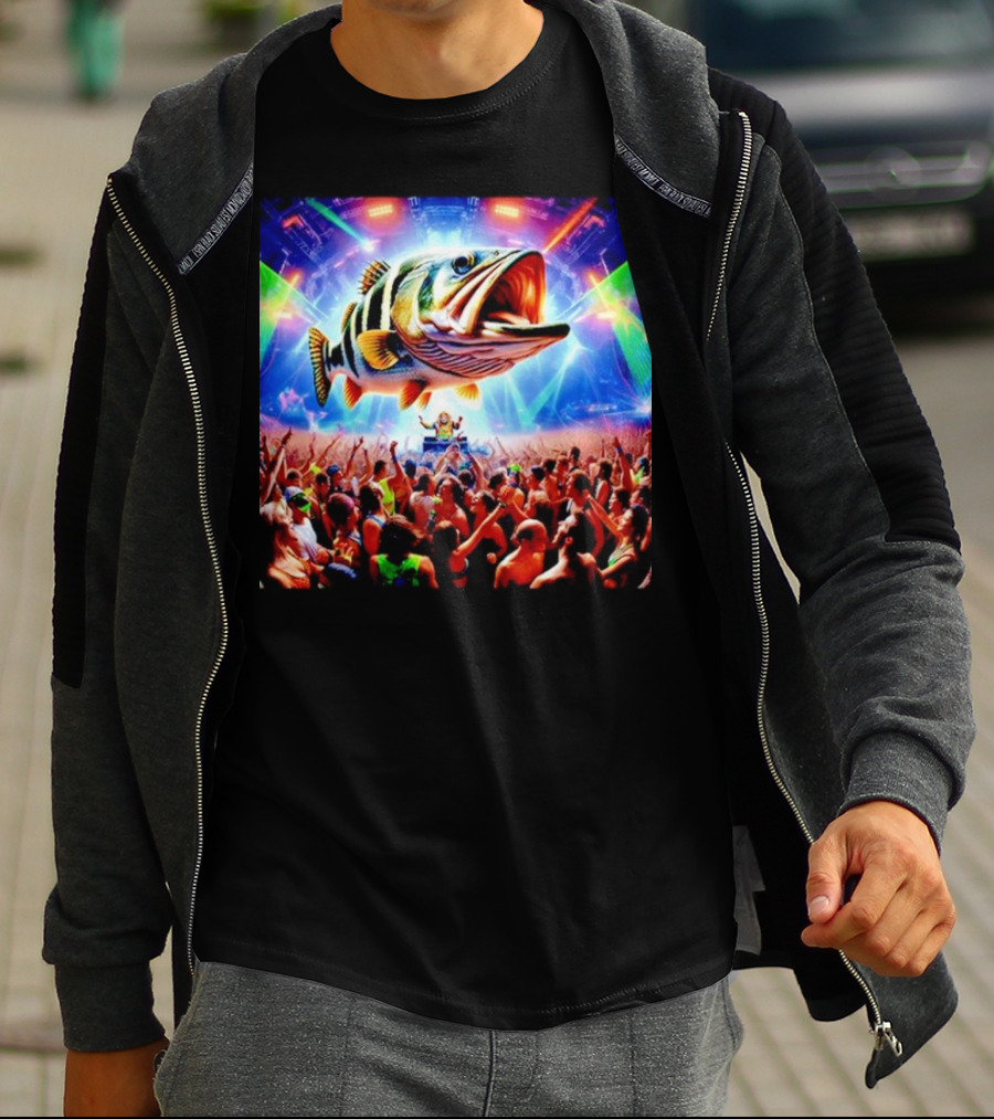 When The Bass Drops With Giant Fish Over Rave Crowd T-Shirt