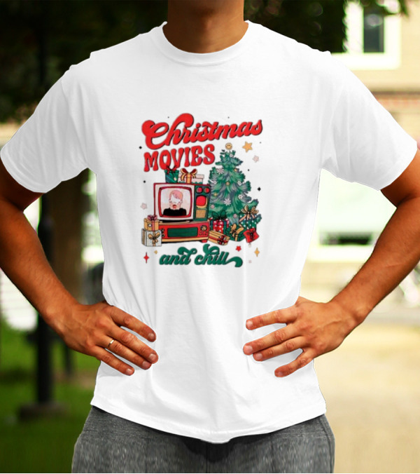 Christmas Movies And Chill Retro TV Christmas Tree Presents T-Shirt
