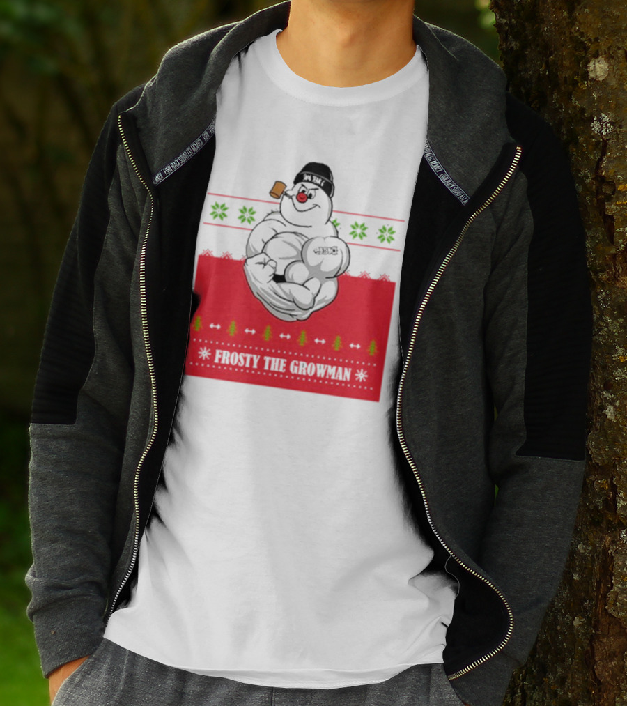 Frosty The Growman Christmas Ugly Sweater Pipe Bodybuilding Snowman T-Shirt