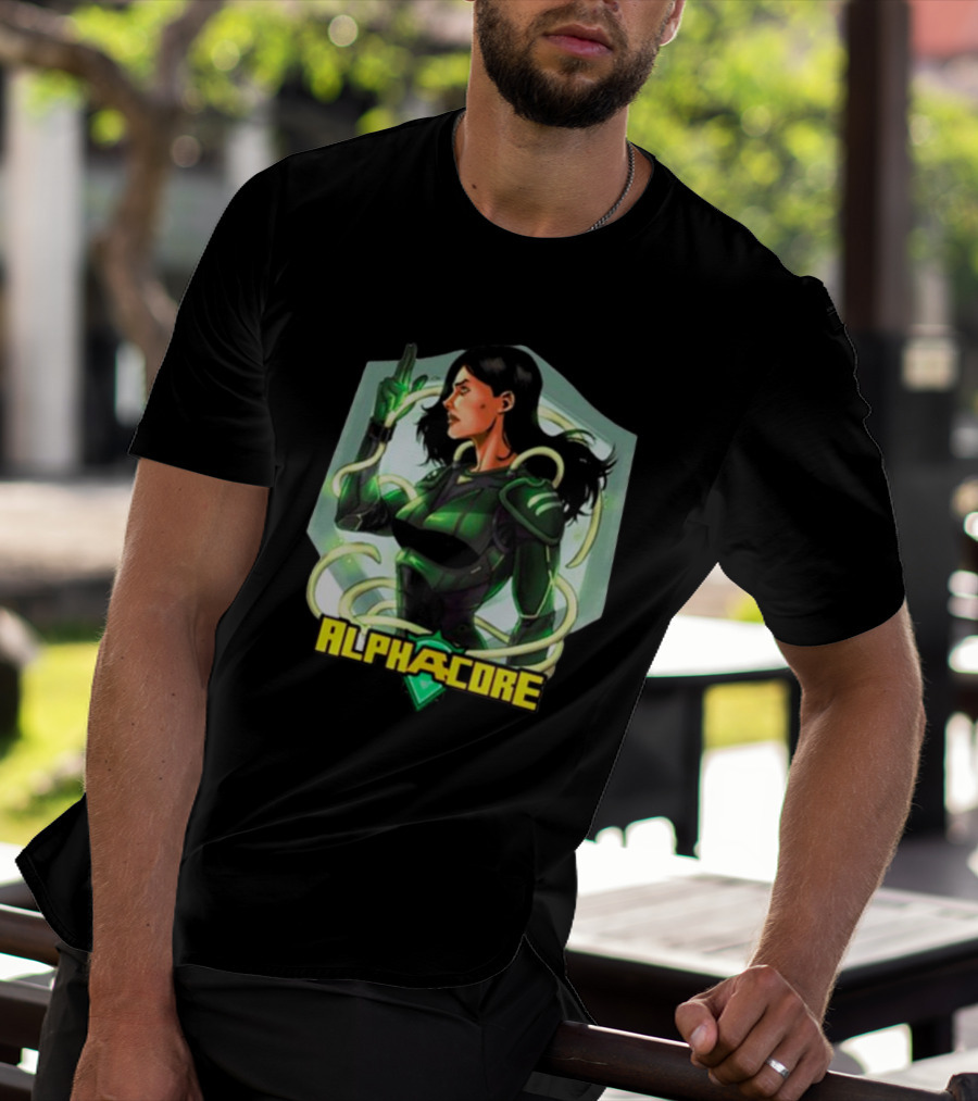 Ingrid Valdez Alphacore Heroic Green Warrior With Futuristic Elements T-Shirt