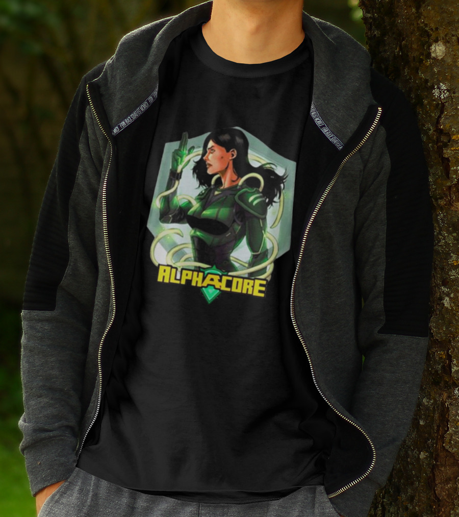 Ingrid Valdez Alphacore Heroic Green Warrior With Futuristic Elements T-Shirt