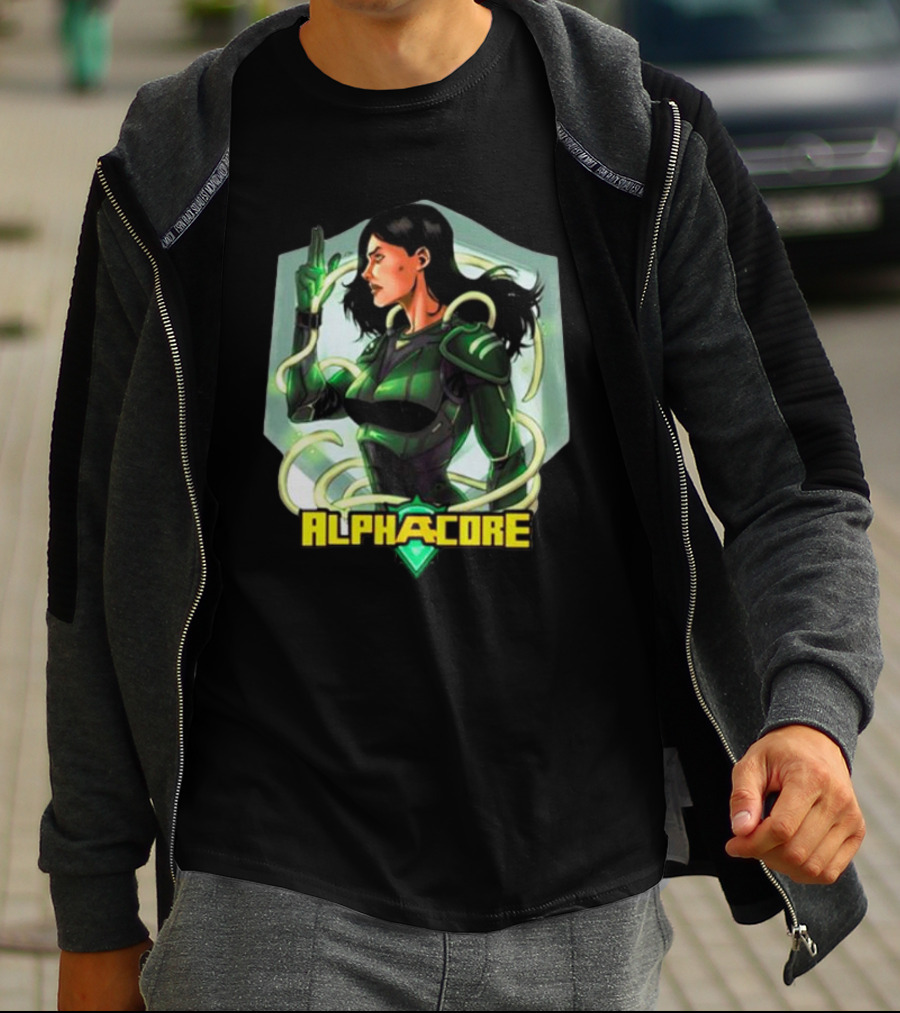 Ingrid Valdez Alphacore Heroic Green Warrior With Futuristic Elements T-Shirt