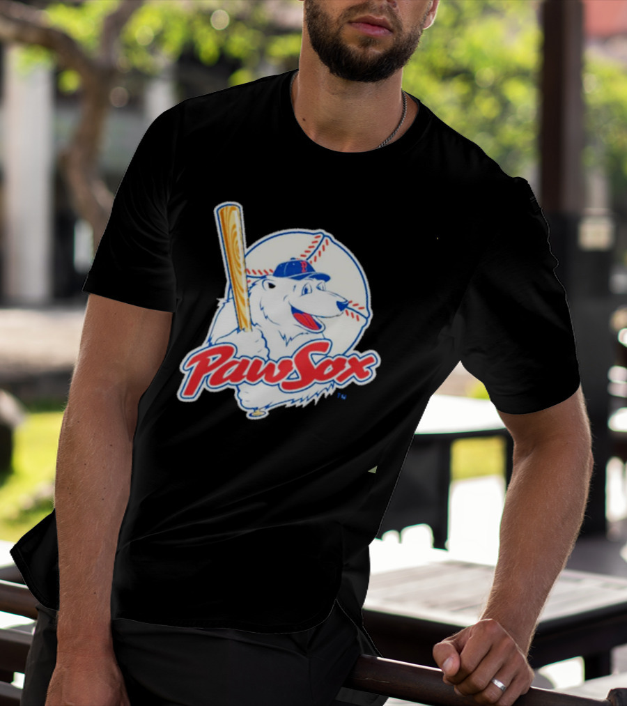 PawSox Polar Bear Baseball Bat Cap Red Socks T-Shirt
