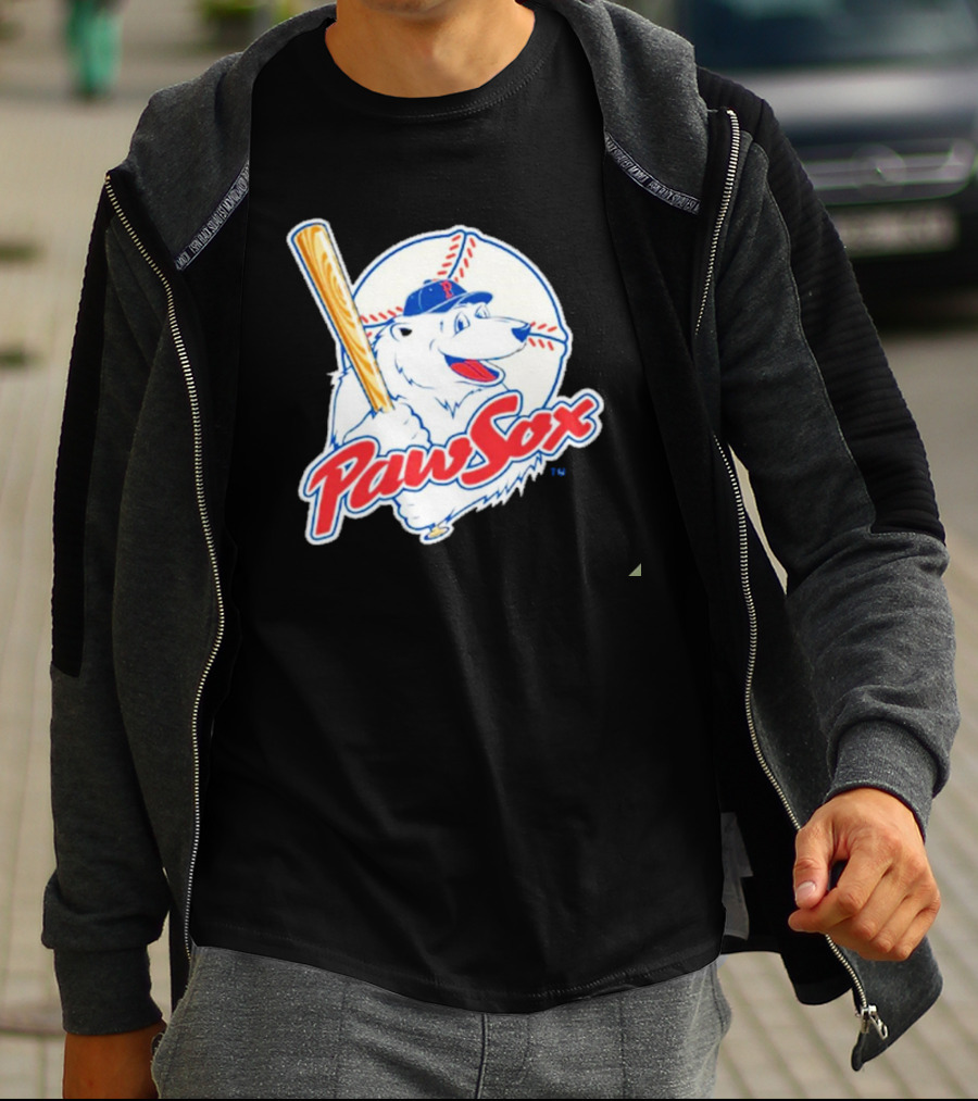 PawSox Polar Bear Baseball Bat Cap Red Socks T-Shirt