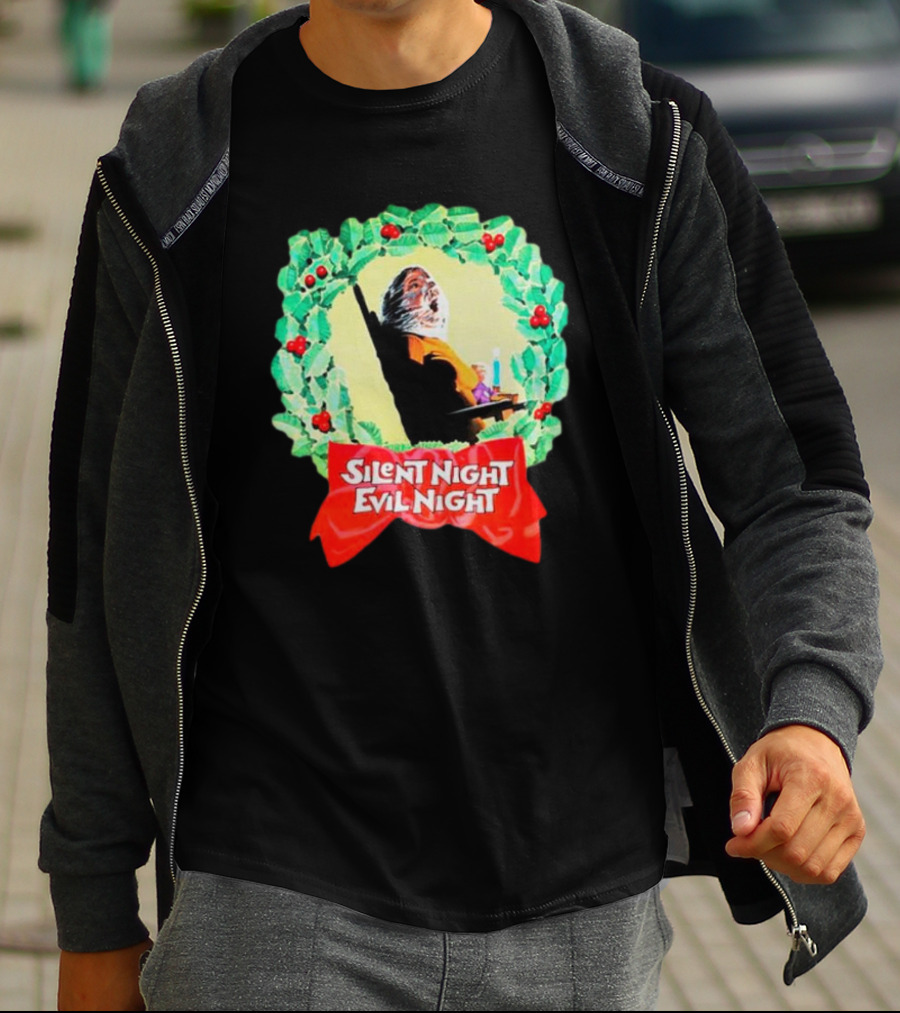 Silent Night Evil Night Christmas Wreath Horror Santa T-Shirt