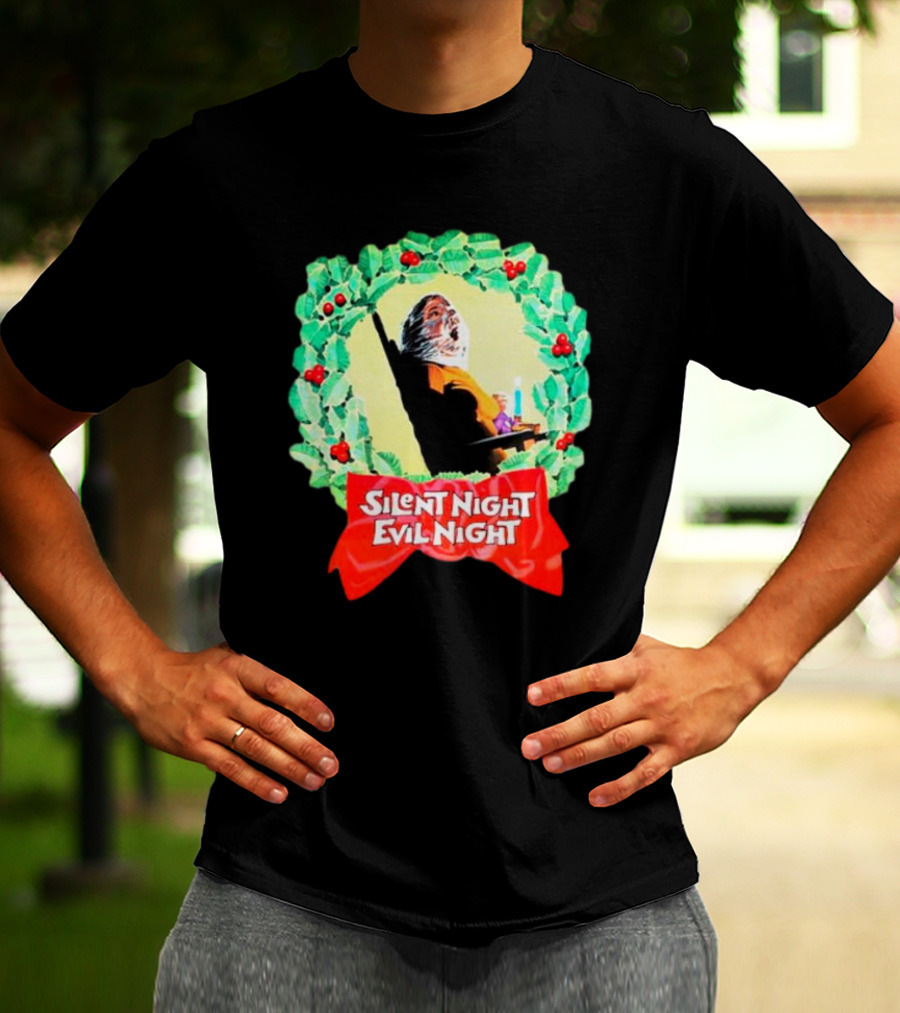 Silent Night Evil Night Christmas Wreath Horror Santa T-Shirt