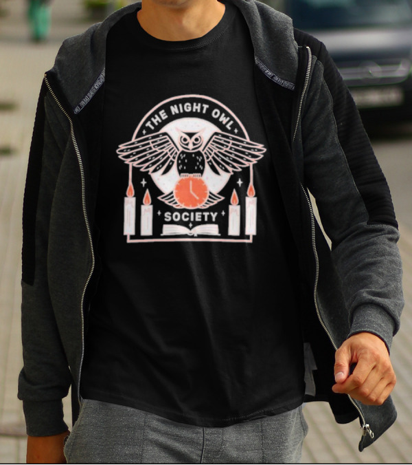The Night Owl Society Midnight Clock With Candles And Book T-Shirt