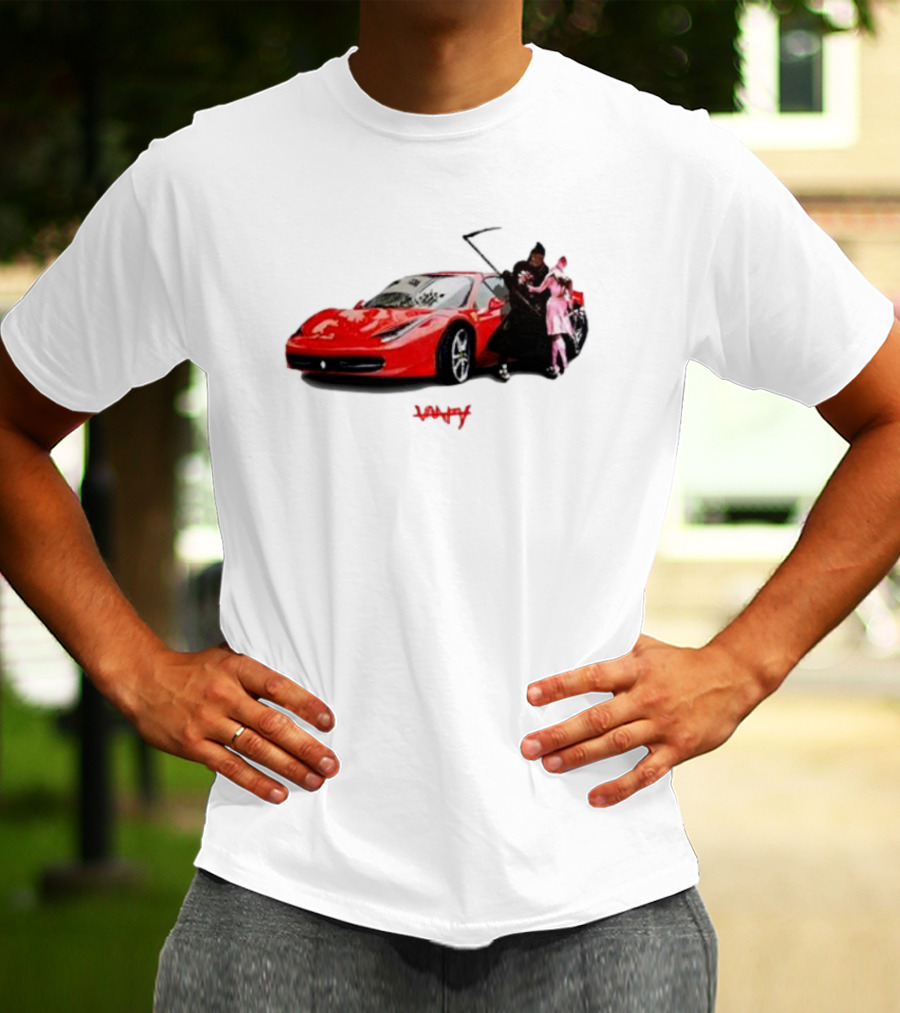 Club Scared Of Love Red Sports Car And Grim Reaper With Pink Figure T-Shirt