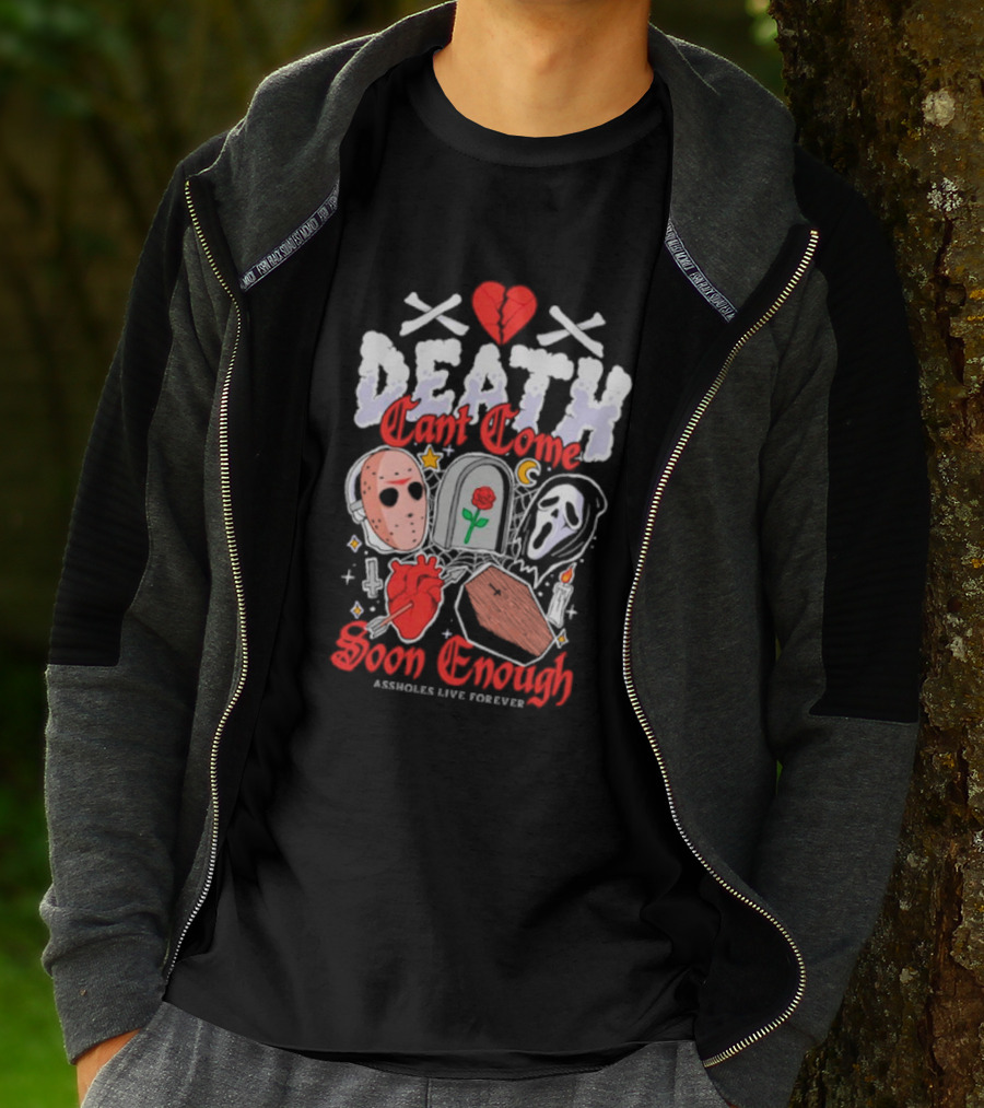 Death Can't Come Soon Enough Horror Icons Hearts And Symbols T-Shirt