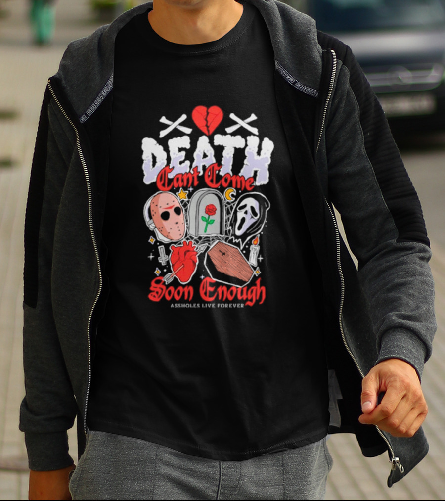 Death Can't Come Soon Enough Horror Icons Hearts And Symbols T-Shirt