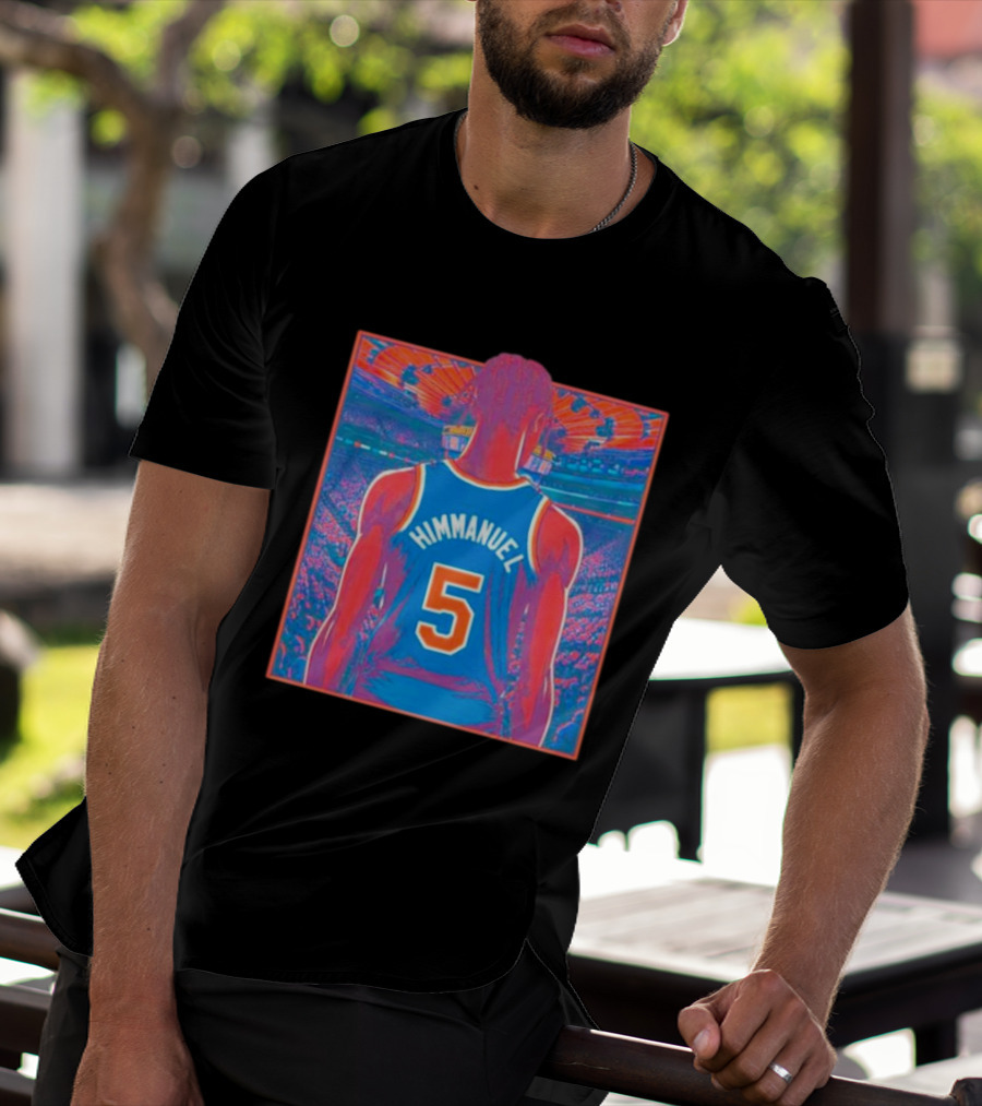 Immanuel Quickley Number 5 New York Knicks Vibrant Basketball Arena Scene T-Shirt