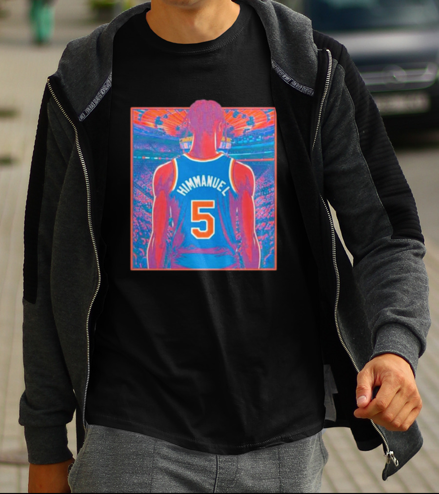 Immanuel Quickley Number 5 New York Knicks Vibrant Basketball Arena Scene T-Shirt