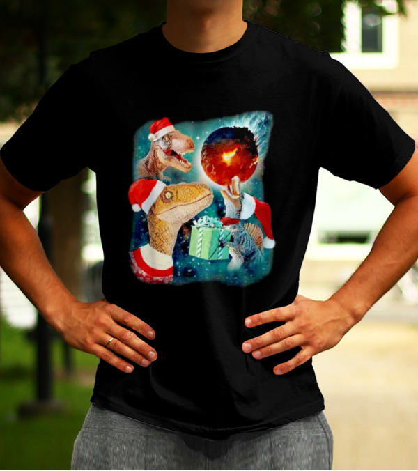 T-Rex Christmas Festive Santa Hat Dinosaur Planet Gift Explosion T-Shirt