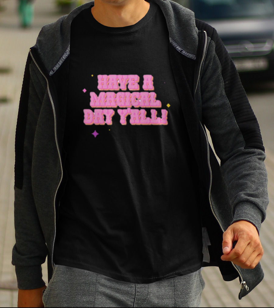 Have A Magical Day Y'all Pastel Pink Text With Colorful Stars T-Shirt