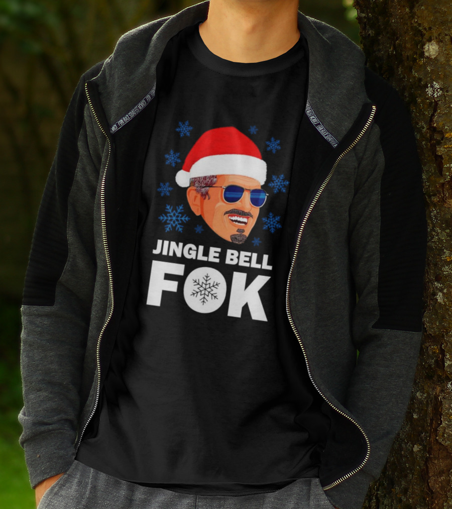 Jingle Bell Fok Santa Christmas Snowflakes Santa Hat Blue Sunglasses T-Shirt