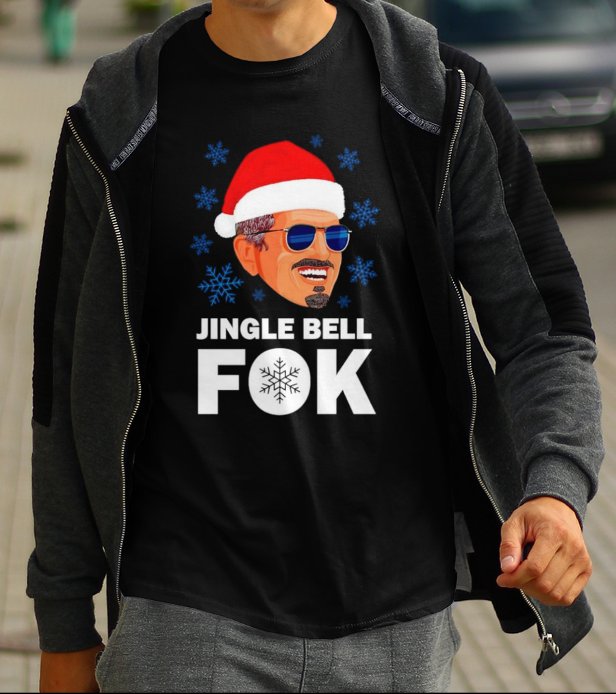 Jingle Bell Fok Santa Christmas Snowflakes Santa Hat Blue Sunglasses T-Shirt