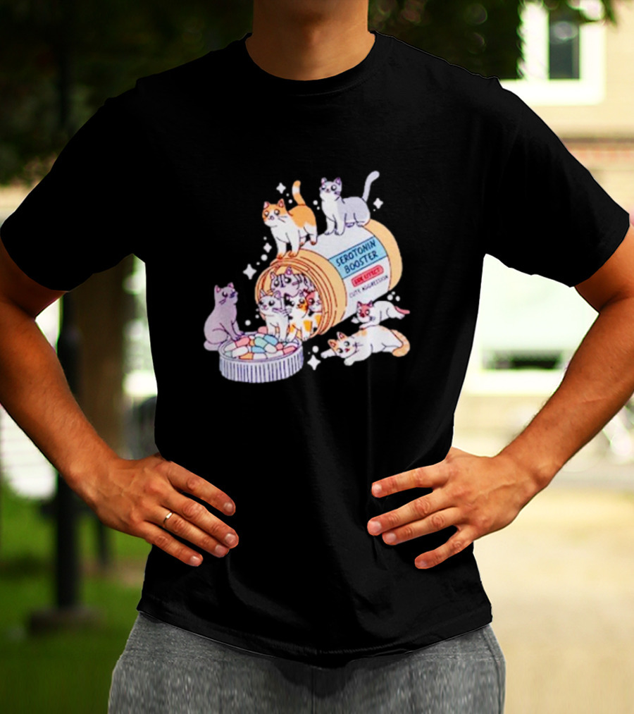 Serotonin Booster Cats Cute Antidepressant Kittens Happiness T-Shirt