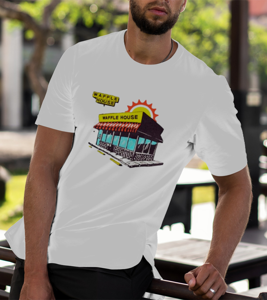 Waffle House Restaurant Building With Sunburst Background T-Shirt